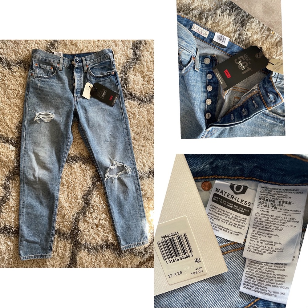 NWT- Levi’s 501 high rise skinny jeans. 27X28.